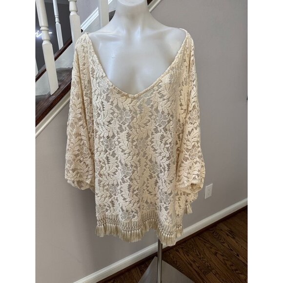 Alexis Women’s Cream Lace Top/ Cover Up with Fringe Size XS/S - Picture 1 of 3
